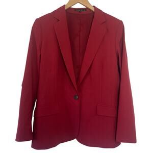 Theory Women's Sz 12 Wool Blazer Gabrielle Tailor Jacket Burgundy Single Button